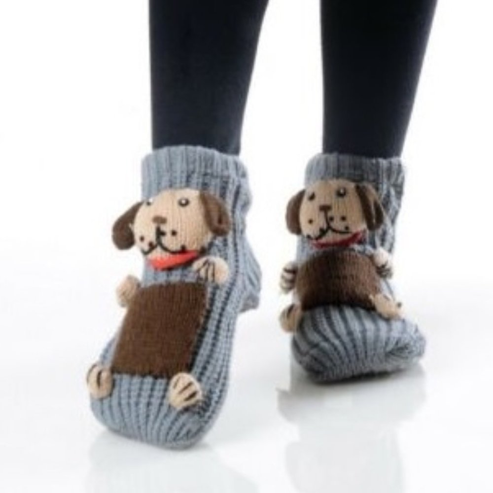 Kid’s  3-D Animal Thick Knit Slipper Socks med dog